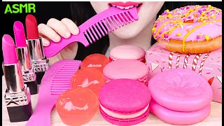 Asmr Pink Foods *Edible Hair Comb, Edible Lipstick, Strawberry Macaron 먹는 빗, 먹는 립스틱 먹방 Eating Sounds