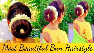 Easy Bun Hairstyle For Wedding Or Party | Traditional Bun Hairstyle For Sarees | Bun Trick Made Easy