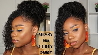 Hairstyle For Natural Hair : Messy Curly High Bun And Side Bang | Betterlength