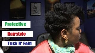 Hairstyles For Fine Natural Black Hair | Tuck And Fold With Twist Pin Updo Protective Style