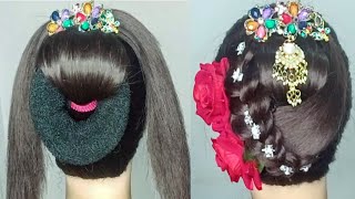 Easy Wedding Bun Hairstyles With Lehenga Saree !Easy Hairstyles For Wedding!Easy Done By Monikastyle
