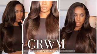 Super Natural Chocolate Brown Hd Lace Frontal Wig Install!Layering+ Curls Ft. Asteria Hair