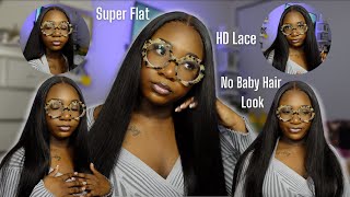 Jet Black Buss Down Middle Part | No Baby Hair | 4X4 Hd Lace Wig Install Ft. Ula Hair