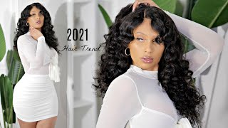 It'S A Vibe!! Curly Hair With Bangs  Glueless Frontal Lace Wig (13X4 Parting)
