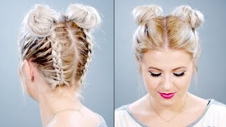 How To: Double Braided Space Buns On Short Hair | Milabu
