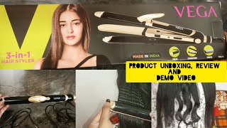 Vega 3 In 1 Hair Styler Unboxing, Review & Demo Video- Curler, Straightener & Crimper #Vega #Nykaa