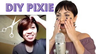 Diy Pixie Haircut At Home?! Reacting To A Follower Cutting Her Own Hair!! | Lina Waled