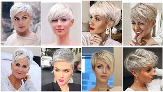 Women Latest Grey Short Pixie Haircuts Ideas 2022 | Popular Fine Pixie Looks