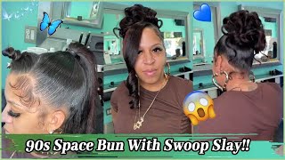 Giving 90S Space Bun With Swoop Tutorial | Extended Hairstyle | Natural Hair Protect#Elfinhair