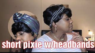 Short Pixie Wigs Cute W/Headbands