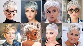 Women Grey Short Fine Pixie Haircut Ideas 50 | Latest Short Haircuts For Women 2022