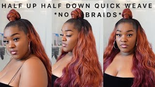 Try This!!! *No Braids* Half Up Half Down Quick Weave W/ Top Bun | Tatiaunna