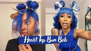 Icy Blue Bob Wig With Cardi B Style Heart Top Bun | 13X4 Lace Frontal Bob Wig | #Ulahair