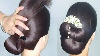 Cute Easy Hairstyles !Simple Low Bun Hairstyle For Saree With Rubberband For Wedding! Easy Bun Style