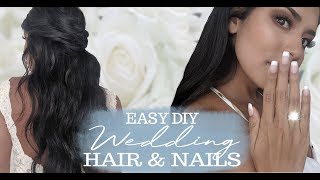 Easy Diy Half Up (Wedding) Hairstyle & Diy French Manicure (Kiss Salon Acrylic Nude)