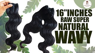 Beautiful 16" Inches Raw Indian Hair Natural Wavy Weft Hair Extensions @Templehairfactory