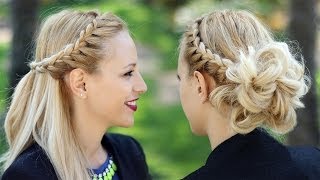 Braided Updo Hairstyle + Party Half Up Half Down For Medium/Long Hair Tutorial