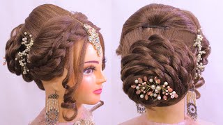 Very Beautiful Messy High Bun Hairstyle For Wedding L Bridal Hairstyles For Long Hair