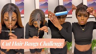 Girl Cut Cute Bangs Challenge  Invisible Hd Straight Highlight Bob Lace Wig Review! | #Ulahair