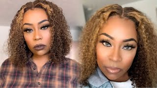 Under $100!  Beginner Friendly T-Part Curly Bob Lace Wig Install Ft Unice Hair