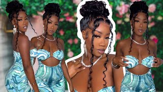 Curly Messy Up Do Tutorial With A 360 Water Wave  Lace Wig Ft Amanda Hair | The Tastemaker