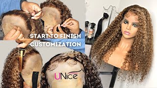 Customize A Lace Wig Out The Box | Curly Highlight Blonde Wig Customization Ft. Unice Hair