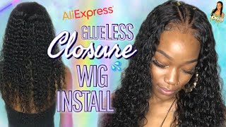 Glueless Deep Wave 4X4 Closure Wig Install  Feat. Cranberry Hair Aliexpress | Wms