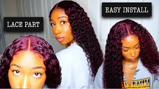 Burgundy Curly Lace Part Wig| Simple Wig Install | Ft. Kriyya Hair