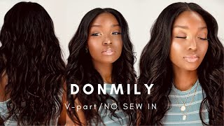 Trying A Sew-In V Part Wig!| Forget A Sew In ‍♀️| No Glue No Lace No Gel| Ft. Donmily Hair