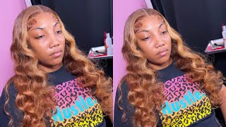 Honey Brown With Highlights Middle Part Wig Install Ft. Hurela Hair