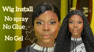 How To Install A 5X1 T Part Closure Wig Using Only Elastic Band | No Baby Hair | Synthetic Wig
