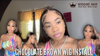 Detailed Chocolate Brown Frontal Wig Install Ft. Wiggins Hair