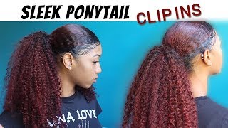 Sleek Low Curly Ponytail On Natural Hair Using Clip Ins