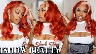 Ginger Skunk Stripe Install ✨ Body Wave Frontal Wig | Ishow Beauty Hair