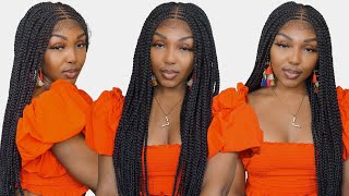 Outre Pre-Braided 4" X 4" Lace Front Wig - Middle Part Feed-In Box Braids 36" Ft Diva