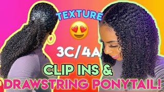 Most Realistic Natural Hair Drawstring Ponytail & Clip Ins 3C/4A Kinky Curly How To Blend Your Hair