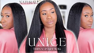 Sooo Natural! Kinky Straight “V” Part Wig | Relaxed Hair 'Look-A-Like' | Easy Install Ft.