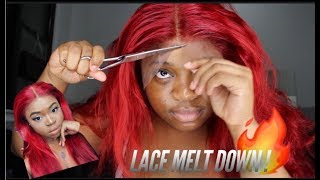 Melt That Lace Without Baby Hair | Red Frontal Wig Install | Cap Method & Got2B
