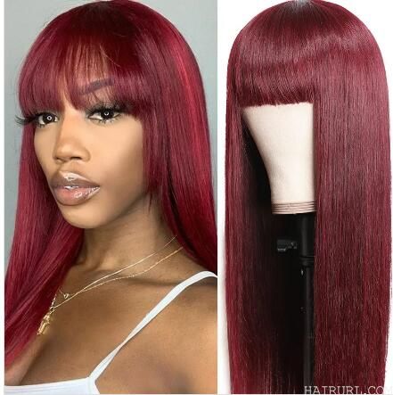 straight burgundy wig