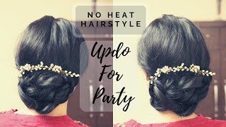 No Heat Party/ Wedding Updo Hairstyle In 1 Minute | Hairstyle For Beach/Prom Party With Flowers |