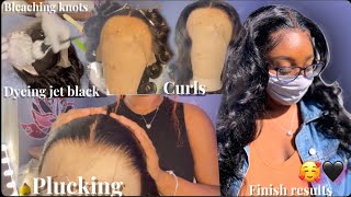 Dyeing Wig Jet Black + Bleaching Knots + Plucking Frontal |Ft Amanda Hair | Mioneka G