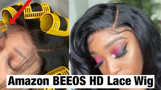 $200 Beeos Amazon 5X5 Hd Real Skin Like Lace Closure 20 Inch Pre Plucked & Pre Bleached Wig