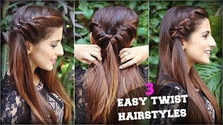 1 Min Cute & Easy Everyday Twist Hairstyles For School, College, Work/ Quick Hair Tutorial