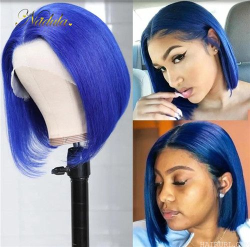 Blue bob wigs lace front style