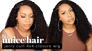Affordable Jerry Curl 4X4 Lace Closure Wig | Ft. Unice Hair