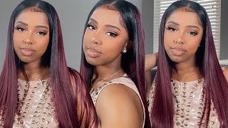 Perfect Summer Vacation Burgundy Hair! Easiest 2-Min V Part Wig Install | Beauty Forever Hair