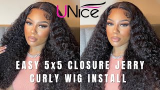 Start To Finish 5X5 Hd Closure Wig Install | 28” Jerry Curly Wig | Unice Hair