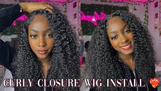 *Beginner Friendly* Quick 4X4 Curly Lace Closure Wig Install| Ft. Unice Hair ❤️‍