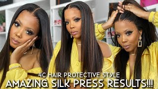  The Real Deal 4C Silk Press! Super Natural Pre Plucked Kinky Straight Wig Pre-Bleached Knots