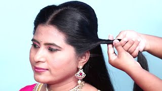 South Indian Bridal Engagement/ Reception | Hairstyle For Wedding Or Party | Easy Hairstyles